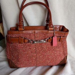 Coach Tweed Handbag Pink and Brown Suede